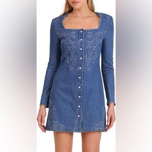 NWT Western Embroidery Long Sleeve Denim Minidress